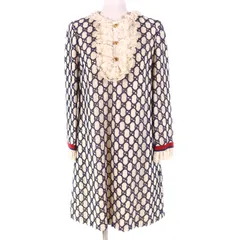 155㎝前後の方に♡極美品☆GUCCI 半袖ひざ丈ワンピース ホワイト/ネイビー