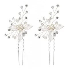 【在庫セール】(シルバー-２本セット) 髪飾り パール 卒業会 発表会 二次会 結婚式 ヘアピン 三つ葉 ゴールドヘアピン DFsucces