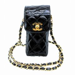 CHANEL シャネル 96年製 ヴィンテージ エナメル マトラッセ フォンポーチ パテントレザー チェーンショルダー ブラック 【中古】