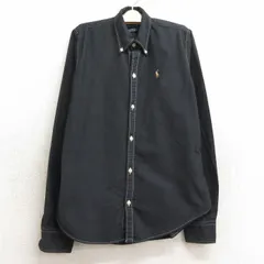 古着 ラルフローレン 長袖 ブランド シャツ キッズ ボーイズ 子供服 90s ワンポイントロゴ オックスフォード コットン ボタンダウン 黒 ブ