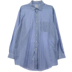 美品 Brooks Brothers ブルックスブラザーズ ストライプ 長袖 ノンアイロン カッターシャツ LL ブルー メンズ 古着