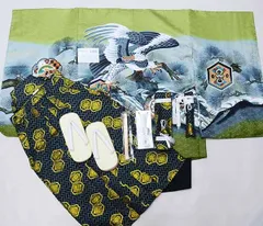 七五三 五歳 男児 羽織袴フルセット 着物 緑地 鷹 お仕立て無料 袴変更可能 祝着 NO37805