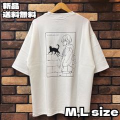 【TASOGARE GIRL&CATポンチT】半袖Tシャツ たそがれ 接触冷感 バックプリント ルーズサイズ クルーネック ユニセックス メンズ レディース ペアルック ストリート カジュアル ねこ 猫 53700705 ホワイト 新品未使用 送料無料