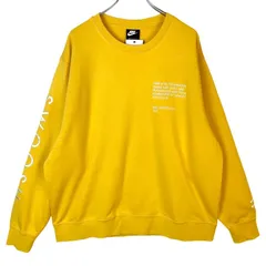 新品タグ付き！ナイキNikeスウェットトレーナースウッシュロゴ刺繍白ホワイト黄色イエロースポーツアウトドア袖デザインフロントデザインゆるダボ裏地パイルvintageヴィンテージ50220