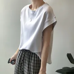 tシャツ カットソー フレンチスリーブ レディース トップス 脇見え防止 ゆったり 大きめ シンプル 無地 カジュアル かわいい 夏服 夏 韓国 韓国ファッション dcXo524