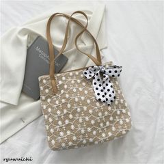かごバッグ トートバッグ 夏 大容量 かご バッグ 編みバック レディースバック 手提げ レース 切り替え 無地 かばん カバン ショルダーバッ