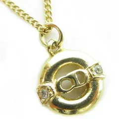 クリスチャンディオール Christian Dior 美品 CD ロゴ ネックレス ペンダント アクセサリー ラインストーン ゴールドカラー 0530