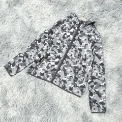 【完売】UNIQLO  ユニクロ  フリースパーカー  ジップアップ  ポリエステル100%  迷彩柄  (M)  カジュアル  ストリート  レディース  グレー系  灰色【送料無料】