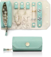 Vlando アクセサリーケース 持ち運び コンパクトPUレザー ジュエリーボックス 可愛い 携帯用 旅行 ネックレス ピアス 指輪置き 腕時計 小銭入れ 化粧品 プレゼント グリーン