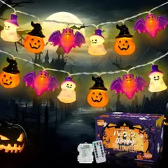 ハロウィン 飾り カボチャ お化け コウモリ ライト40球全長6M 電池式 点灯パターン8種類 LED ライト かぼちゃ Halloween LED装飾 パンプキン 幽霊 バット ハロウィングッズ 装飾 ストリングライト ランタン イルミネーション 吊り下…