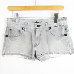 ダブルスタンダードクロージング ダブスタ DOUBLE STANDARD CLOTHING デニム ショート パンツ カットオフ 38 ライトグレー ダメージ加工 スタッズ kz9643のサムネイル