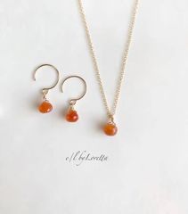 サンストーン ハートネックレス ピアス セット 18Kゴールド 