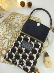 《冬素材のスマホショルダー》コーデュロイのお洒落な柄のスマホショルダー ハンドメイド スマホショルダー スマホケース　スマホポーチ　北欧　ブラック　千鳥柄　クリスマスプレゼント　iPhone　android