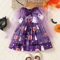 女の子 ハロウィーン衣装 ハロウィン 子供 マント ワンピース 女の子 ハロウィン コスプレ 衣装 カボチャ柄 リボン メッシュ 子供 キッズ  仮装 0- jxhalloween123