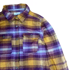 コロンビア　チェックシャツ　Mサイズ　長袖　US古着　フランネルシャツ　columbia パープル　イエロー
