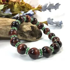 パワーストーン ブレスレット レッドタイガーアイ 12mm 天然石ブレス （グリーン）メンズ・レディース 男性・女性 数珠ブレス 開運  [a]