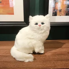 リアル 白猫 置物 かわいい 18cm ホワイト 樹脂像 フェイクファー ねこ ミニチュア インテリア エクステリア 庭 フィギュア ネコ おしゃれ アニマル 模型 t3593
