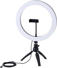 832 エレコム リングライト 撮影用ライト 三脚 スマホ 直径30cm 卓上 ミニ (高さ約46cm) 選べる3色 明るさ10段階調整 USB給電 ブラック DE-L08BK