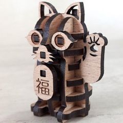パズル造形　ミニチュア動物「招き猫」　シート貼りＭＤＦナチュラル（薄茶）