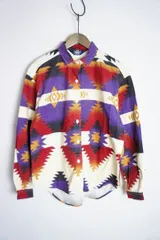 希少80s THE Woolrich WOMANウールリッチ ネルシャツ 長袖 チェック ウール USA製 ネイティブ柄 マルチ ヴィンテージ 総柄1031O★2
