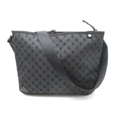 PELLE BORSA ペレボルサ ショルダーバッグ クロスボディ 斜め掛け メッセンジャー ブラック コーティングキャンバス レザー 男女兼用のサムネイル