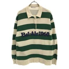 ザラ ボーダー 長袖 スウェット ポロシャツ M ホワイト×グリーン ZARA レディース 古着 【240305】