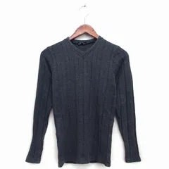 メンズメルローズ MEN'S MELROSE ニット カットソー 長袖 Vネック 総柄 リブ 綿混 厚手 3 ダークグレー 灰 /HT28のサムネイル