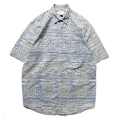 80's 90's バナナリパブリック サファリ＆トラベル 総柄 ボーダー コットンシャツ 半袖 (L) 青系 バナリパ 80年代 90年代 旧タグ オールド　アメリカ古着 USED  ビンテージ ヴィンテージ