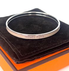 HERMES エルメス ユニ  バングル エナメル ブレスレッド ベージュ シルバー 37EA371