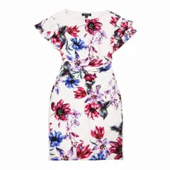 LAUREN RALPH LAUREN ローレン ラルフローレン 花柄 フラワープリント ワンピース 半袖 フリルスリーブ 0 XS 白 レディース 【中古】