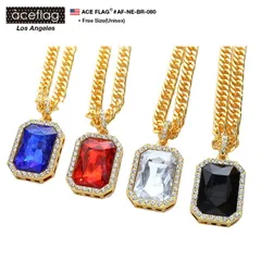 ACE FLAG ネックレス メンズ レディース ゴールド 75cm エースフラッグ チェーン 喜平チェーン ブリンブリン ペンダント ラインストーン ジルコニア おしゃれ ラッパー b系 ヒップホップ ファッション メール便 AF-NE-BR-080