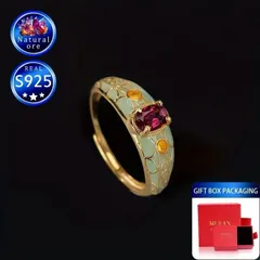 レディース エレガント ガーネットリング S925刻印 ヴィンテージ風 フリーサイズ メンズ ユニセックス