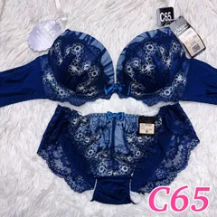 ブラショーツ セット売り 下着上下 下着 C65 脇高 刺繍 花柄 レース ネイビー 紺 下着 251007