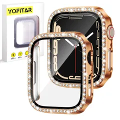 【人気商品】YOFITAR for apple Watch ケース キラキラ ラインストーン アップルウォッチ用保護カバー ガラスフィルム 一体型40mm/44mm series6/SE/5/4 レディース メンズ ジュエリー風 PC素材 全面保護 超薄型 装