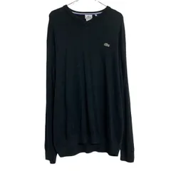 LACOSTE コットンニット セーター ラコステ XL~ ブラック Vネック 防寒 古着卸 アメリカ仕入 a701-6799