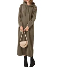 [Four leaf] 【お洒落×小顔効果】 パーカーワンピース ワンピース レディース 秋 秋冬 冬 長袖 マキシ丈 ロング丈 無地 ポケット付き スウェット フード パーカー ロング 体型カバー ゆったり シンプル カジュアル (JP [グリーン] [L]