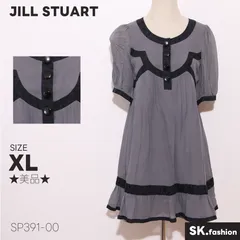 ★美品★ JILL STUART ジルスチュアート ワンピース ミニ丈 半袖 配色切替 パフスリーブ レトロガーリー 　グレー　 【SP391-00】 送料無料　古着　レディース