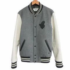 コーチ COACH 美品 ICON COACH LEATHER AND WOOL VARSITY JACKET バーシティジャケット スタジャン ブルゾン レザー切替 灰×白 グレー×ホワイト 約M～Lサイズ F33820 ★AA☆のサムネイル