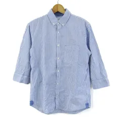 イッカ 長袖シャツ トップス 七分袖 ストライプ柄 メンズ Lサイズ 青×白 ikka 【中古】のサムネイル