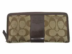 コーチ COACH ラウンドファスナー シグネチャー 長財布 ウォレット レザー 総柄 茶色 ブラウン ■GY14