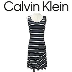 カルバンクライン ボーダー タンクトップワンピース グレー 白 黒 レディース Calvin Klein 女性 アパレル ブランド【中古】【ネコポス配送】