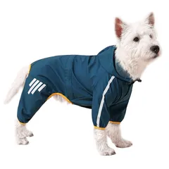[Nyoniko（ニョニコ）]犬レインコート ペットレインコート カッパ 小型犬 中型犬 反射材付き 完全防水 防風 防塵 防雪 帽子付き リード穴あり 着脱簡単 梅雨対策 軽量 耐久性 お出かけ お散歩(drt002-Blue-L)