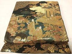 平和屋着物◎六通柄袋帯　人物風景文　金糸　正絹　逸品　AAAS9731yx