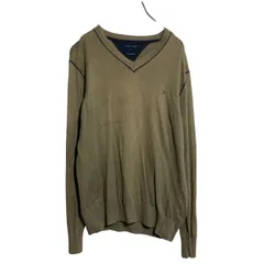 TOMMY HILFIGER コットン カシミア混紡 ニット セーター M カーキブラウン トミーヒルフィガー Ｖネック 古着卸 アメリカ仕入 a612-5974のサムネイル