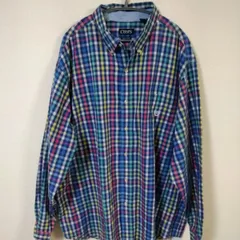 チャップス　CHAPS　長袖シャツ　メンズ4L　カラフル色　チェック柄　刺<!-利用不可文字-!>ロゴ　オーバーサイズ
