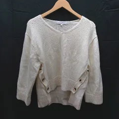 ◇ MERCURYDUO Vネック 無地 サイド ボタン 長袖 ニット セーター フリーサイズ アイボリー オフホワイト レディース E  【1303090016142】