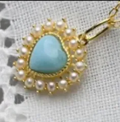 控えめで清楚なラリマーパール調囲みハート型プチネックレス♡s925 14kgf