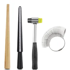 【迅速発送】JLPESEAES 指輪 サイズ 調整 スチール ジュエリー用 工具 コンビハンマー 補修ツール 3点 セット スチール ジュエリー用 工具 道具 プラチナ リングゲージ 便利な リング (4pcs)