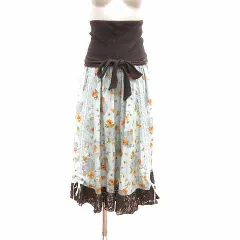 アクシーズファム axes femme フレアスカート ロング ウエストマーク レース 花柄 M 水色 ライトブルー /YK