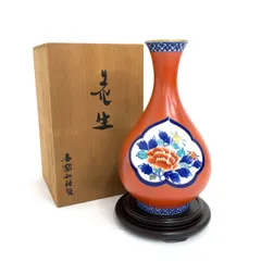 香蘭社 コウランシャ 花生/花瓶/朱色菊牡丹紋  高さ約28.5㎝/花台付    レッド  / 240001167816